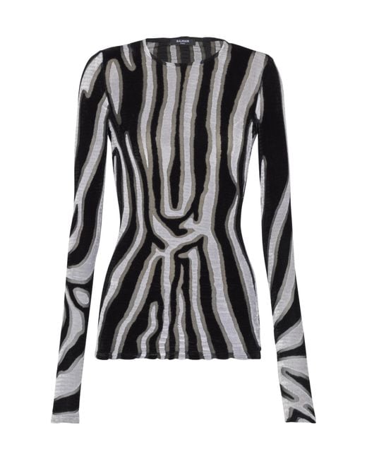 Balmain Black Zebra-Print Velvet Bodycon Top