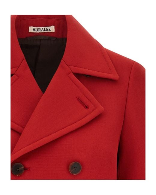 Auralee Red Double-Breasted Wool Casual Jacket