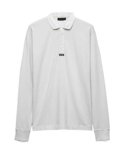 Prada White Long-Sleeved Cotton Polo Shirt for men