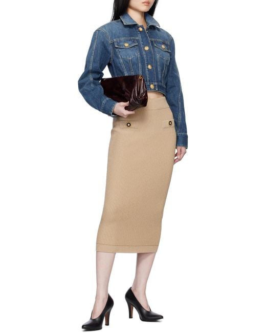 Balmain Natural Button Detailed Ribbed Pencil Skirt