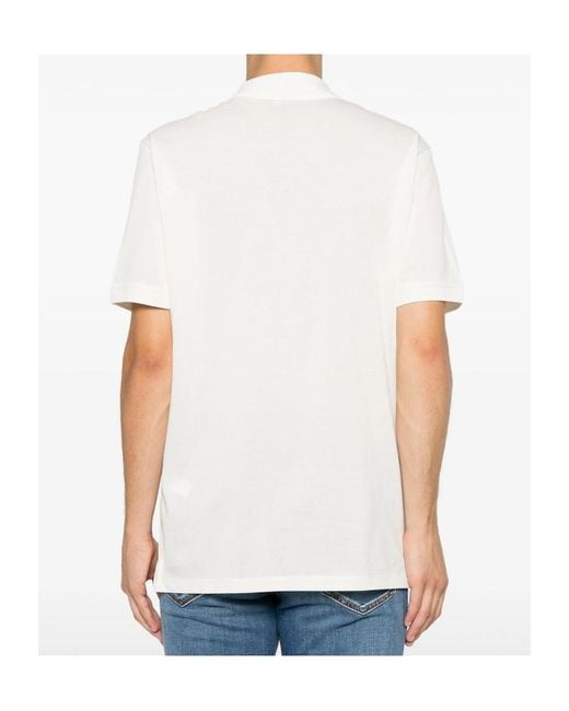 Emporio Armani White Quarter-Zip Logo-Patch Polo Shirt for men