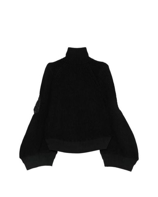 Sacai Black Ribbed-Knit Panelled Cardigan