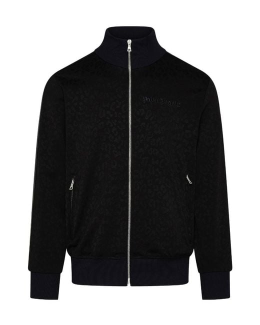 Palm Angels Black Logo Embroidered Zipped Track Jacket for men