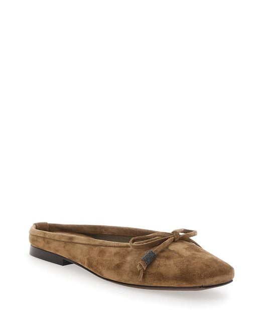 Brunello Cucinelli Brown Monil Detail Ballet Shoes