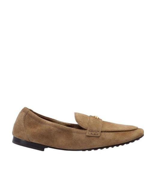 Tory Burch Brown Logo Plaque Slip-On Loafers