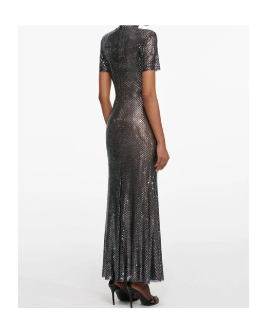 Self-Portrait Brown Embellished Short-Sleeve Midi Dress