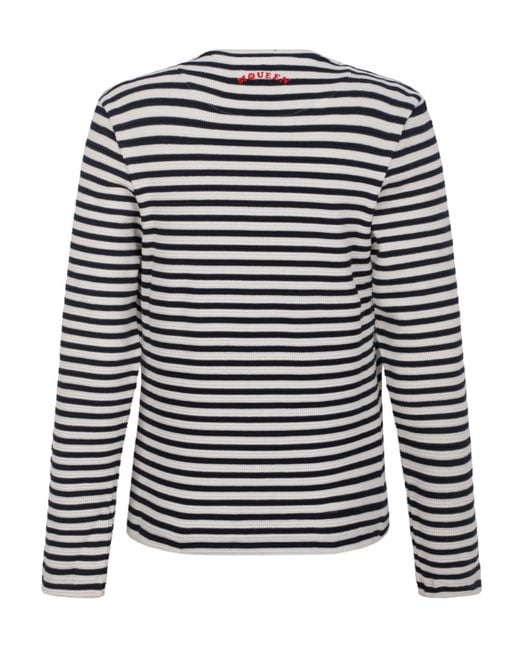 McQueen White Slogan Embroidered Stried T-Shirt