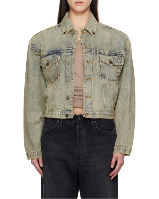 Entire studios Green Shrunken Buttoned Distressed Denim Jacket for men