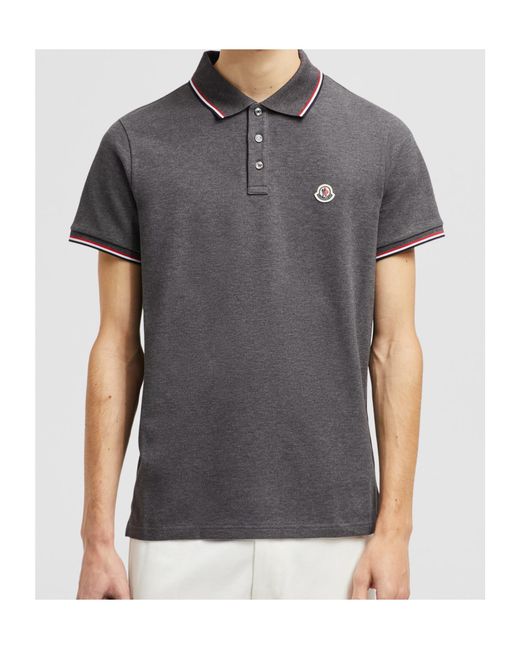 Moncler Gray Logo Patch Short-Sleeved Polo Shirt for men