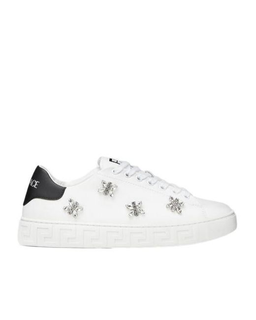 Versace White Crystal Greca Sneakers