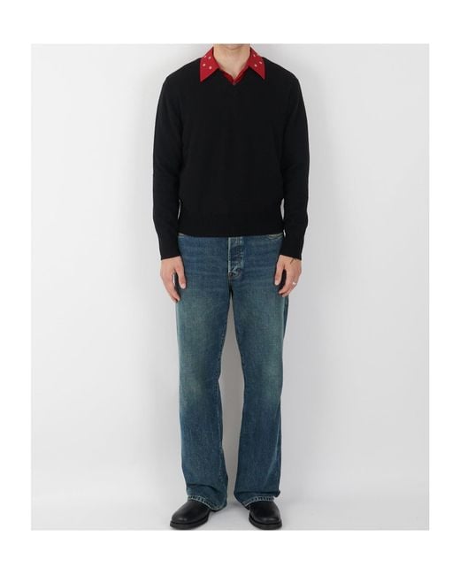 sunflower Black V-Neck Wool Knit Sweater for men
