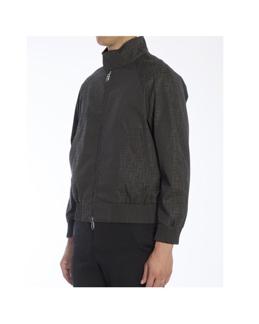 Fendi Black Monogrammed Zip-Up Jacket for men