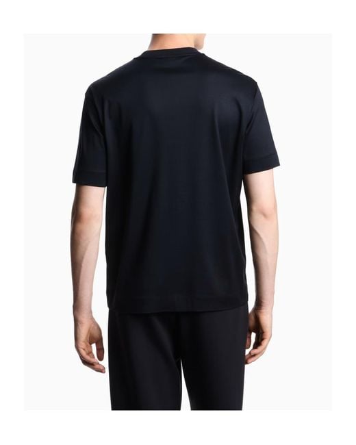 Emporio Armani Blue Logo Embroidered Crewneck T-Shirt for men