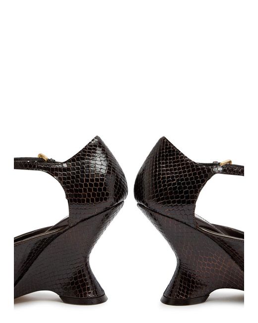 Dries Van Noten Black Python-Effect Leather Wedge Pumps