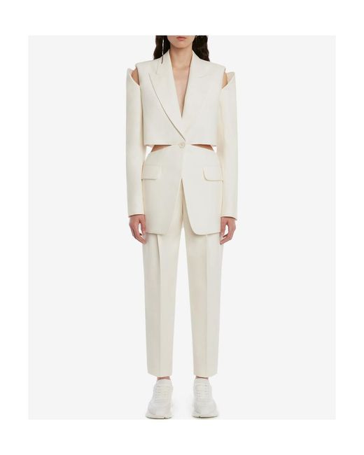 McQueen White Pleated Tailored Trousers