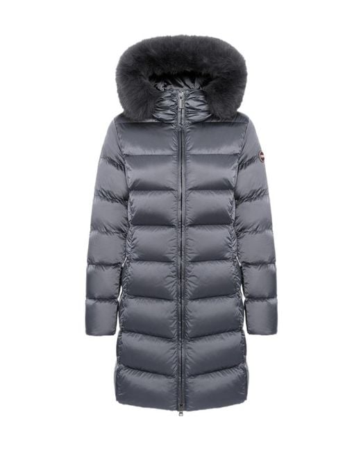 Colmar Gray Long Down Jacket With Faux Fur