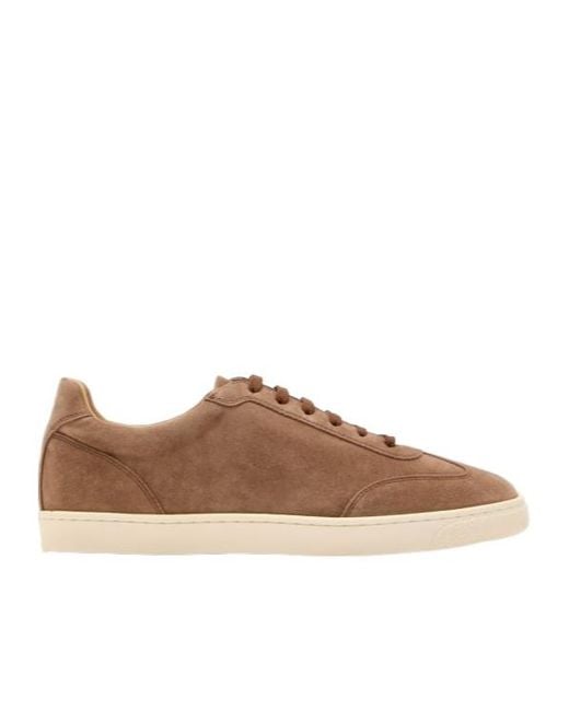Brunello Cucinelli Brown Round Toe Lace-Up Sneakers for men