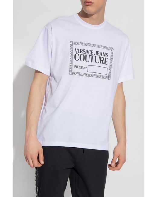 Versace Jeans White Logo-Print Short-Sleeved T-Shirt for men