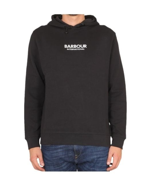 Barbour Black Logo Print Drawstring Hoodie for men