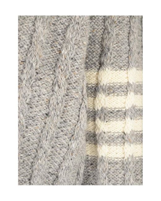 Thom Browne Gray Rwb Striped Twist Cable-Knitted Cardigan for men
