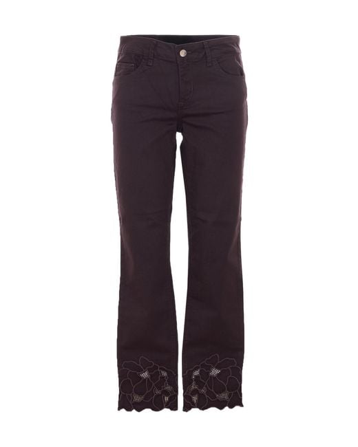Liu Jo Purple Floral Embroidered Skinny Trousers