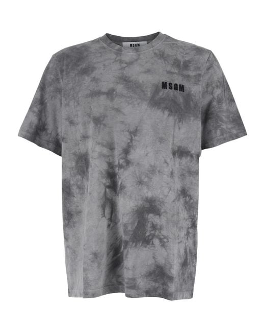 MSGM Gray Logo Embroidered Crewneck T-Shirt for men
