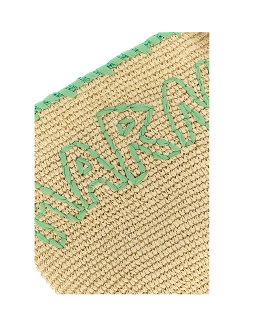Marni Metallic Large Logo-Embroidered Raffia Tote Bag