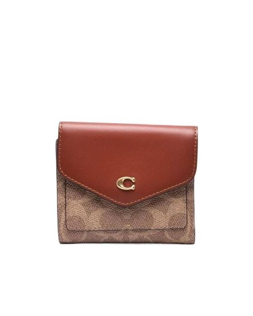 COACH Red Wyn Logo Plaque Small Wallet