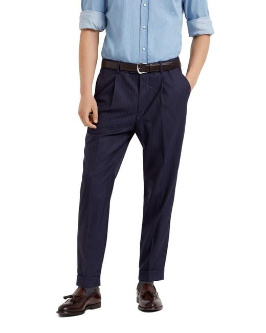 Brunello Cucinelli Blue Tapered-Leg Wool Trousers for men