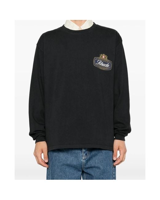 Rhude Black Long-Sleeved Crewneck T-Shirt for men