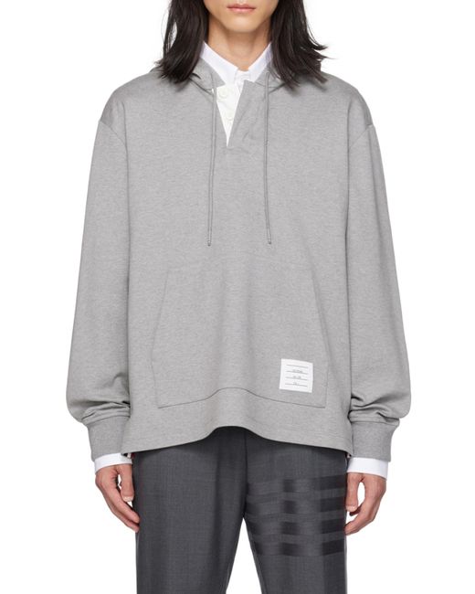 Thom Browne Gray Cotton Long-Sleeve Rugby Hoodie for men