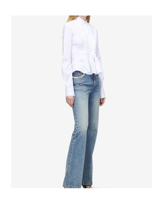 McQueen White Cotton Pleated Blouse