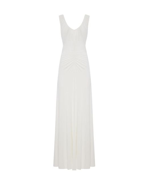 Self-Portrait White Ruched Sleeveless Maxi Dress
