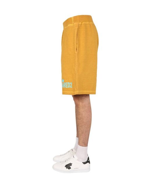 DSquared² Yellow Logo Printed Bermuda Shorts for men