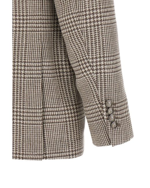 Brunello Cucinelli Gray Single-Breasted Houndstooth Jacket for men
