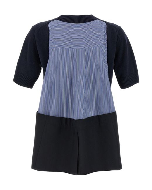 Sacai Blue Poplin Ribbed Pullover