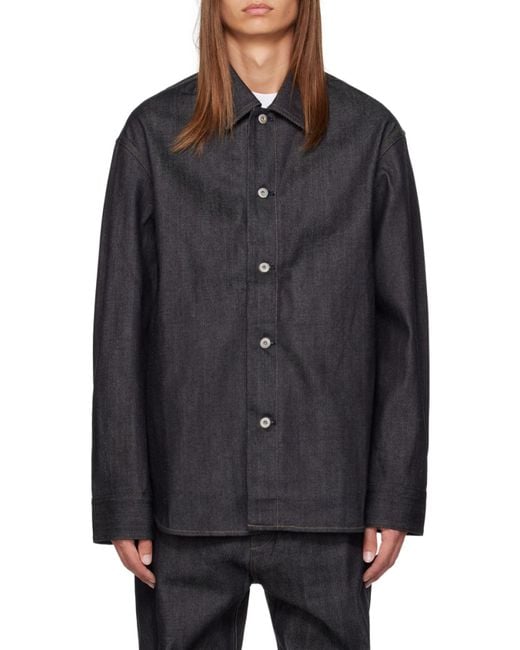 Jil Sander Black Curved Hem Denim Shirt for men