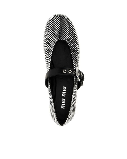 Miu Miu Black Embellished Ballerinas
