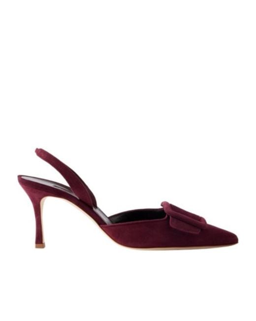 Manolo Blahnik Purple Buckled Suede Slingback Pumps