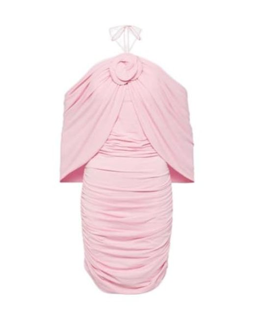 Magda Butrym Pink Floral-Appliqué Off-Shoulder Wrap Dress