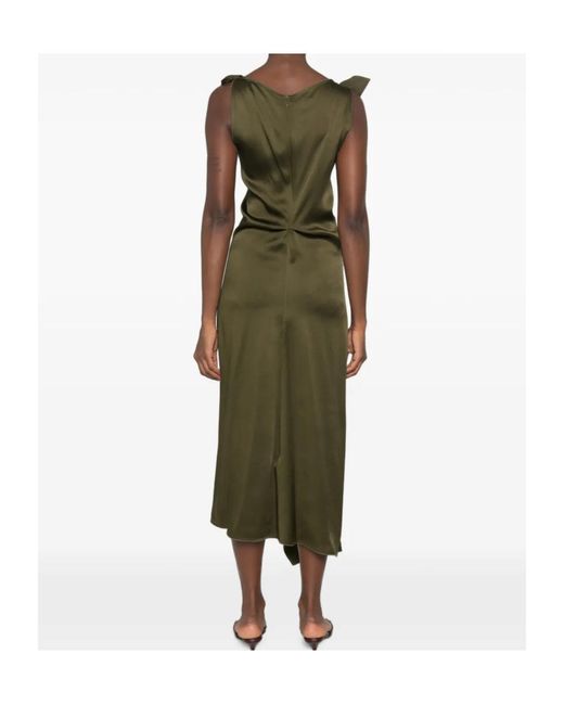 Victoria Beckham Green Ruffled Asymmetric Dress