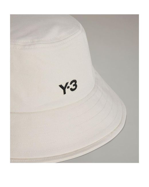 Y-3 White 3-Striped Bucket Hat for men