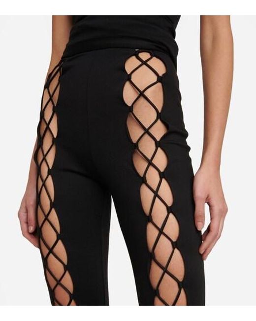 David Koma Black Lace-Up Cotton Jersey Flared Pants
