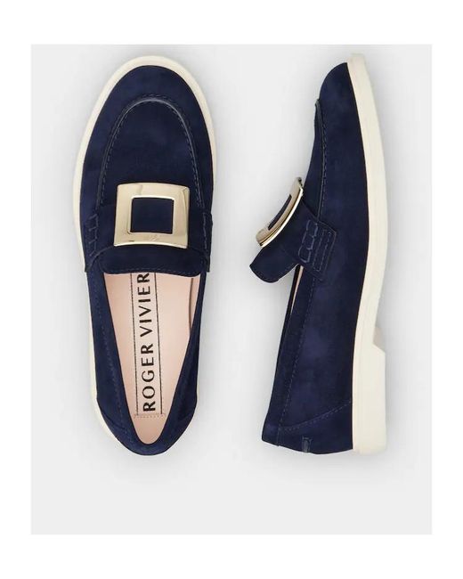 Roger Vivier Blue Buckle Detailed Round Toe Loafers