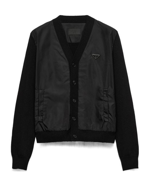 Prada Black Panelled Button-Up Cardigan for men