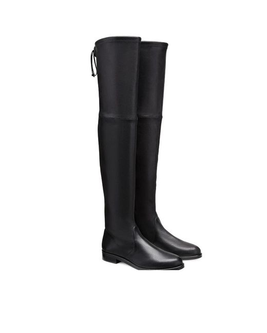 Stuart Weitzman Black Round-Headed Knee-Crossing Boots