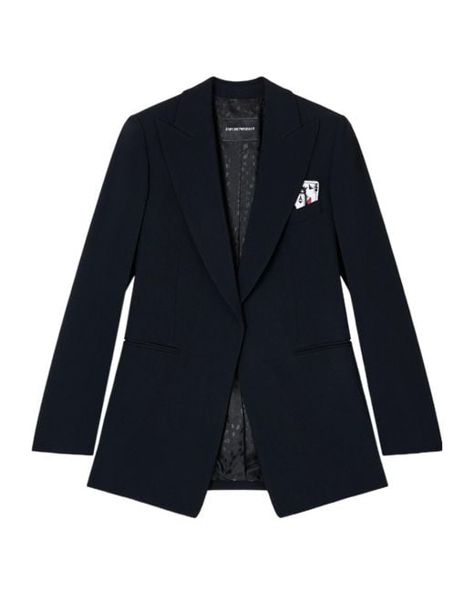 Emporio Armani Blue Tailored Single-Breasted Jacket With Notched Lapel