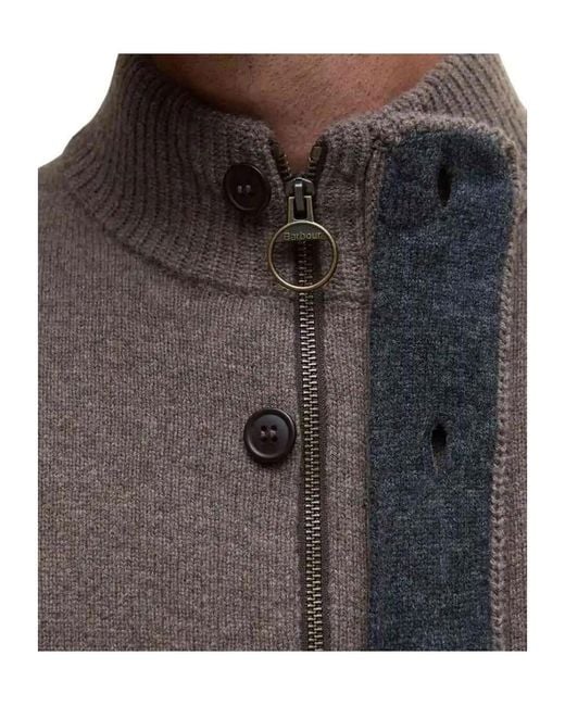 Barbour Brown High-Neck Button-Up Cardigan for men