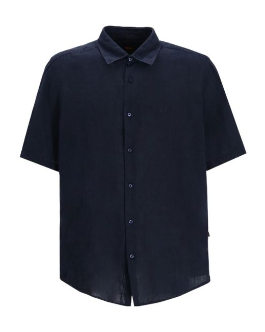 Boss Blue Short-Sleeved Button-Down Shirt for men
