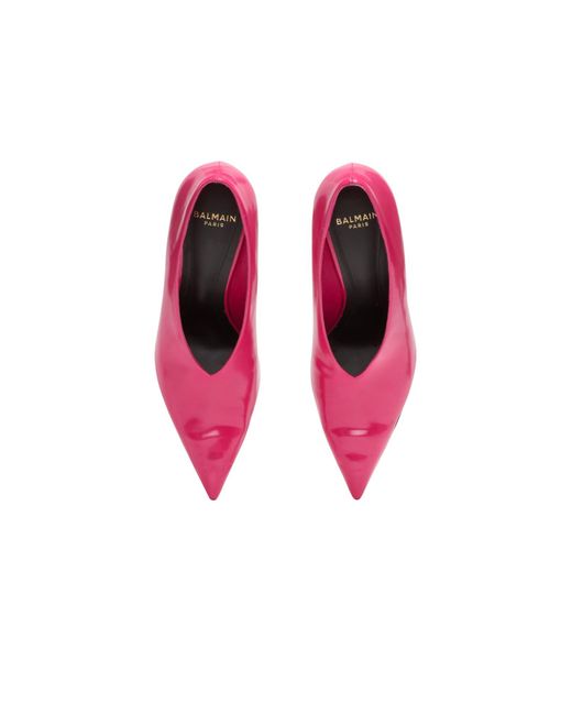Balmain Pink Shiny Lambskin Wedge Pumps